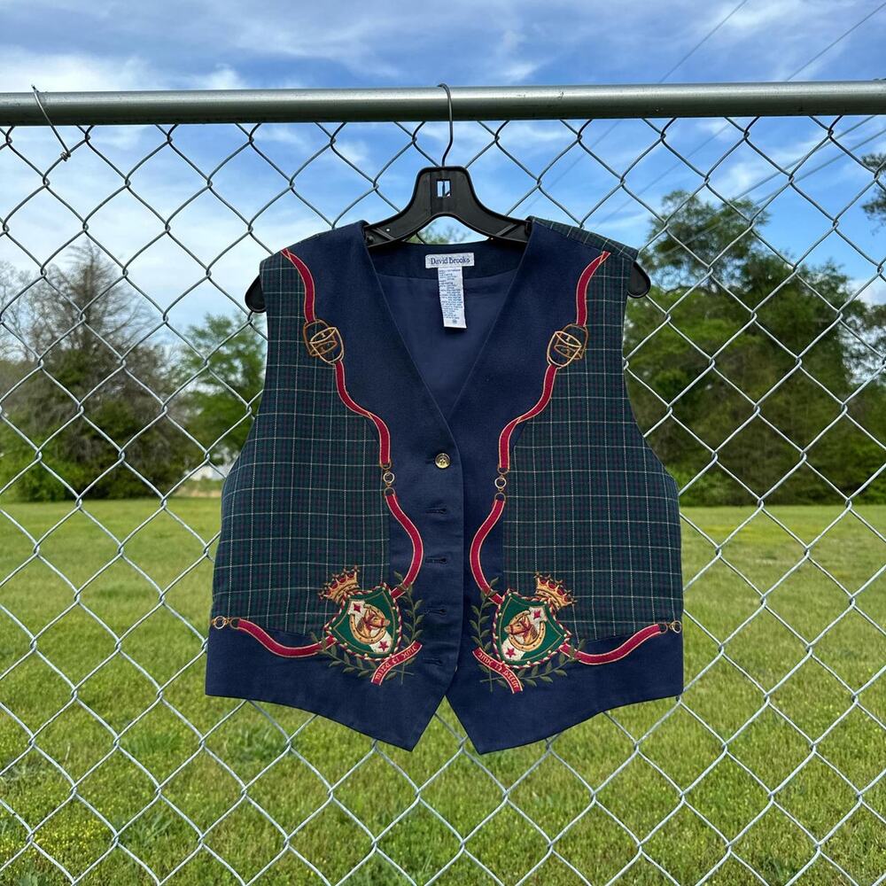 Navy Blue & Green Embroidered Vest